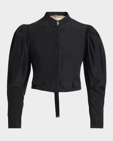 Chloe Puff-Sleeve Cropped Silk Jacket