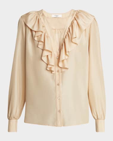 Chloe Ruffled V-Neck Silk Blouse