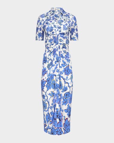 Diane von Furstenberg Zoey Ruched Floral-Print Midi Dress