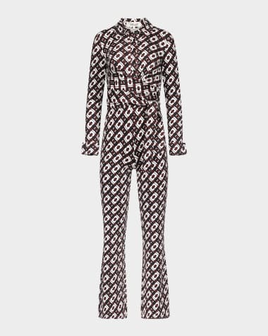 Diane von Furstenberg Michele Flared Geometric-Print Jumpsuit