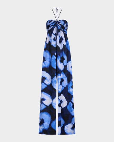 Diane von Furstenberg Aphrodite Wide-Leg Silk Halter Jumpsuit