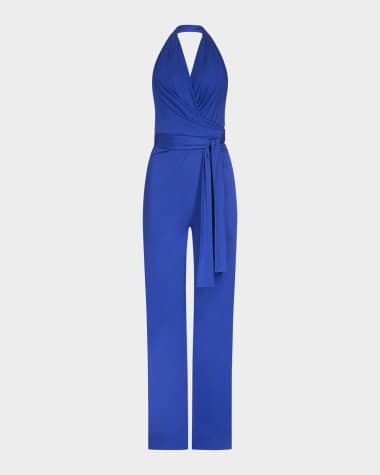 Diane von Furstenberg Delia Deep V-Neck Jersey Halter Jumpsuit