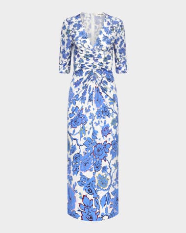 Diane von Furstenberg Alba Ruched Floral-Print Maxi Dress