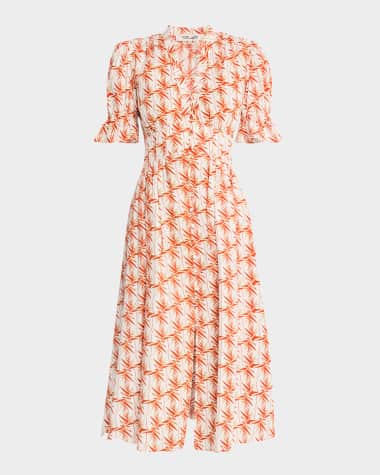 Diane von Furstenberg Erica Puff-Sleeve Poplin Midi Dress
