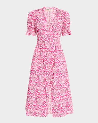Diane von Furstenberg Erica Puff-Sleeve Cotton Midi Dress