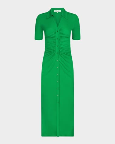 Diane von Furstenberg Zoey Ruched Bodycon Jersey Midi Shirtdress