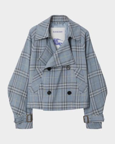 Burberry Check Double-Breasted Short Trench Coat