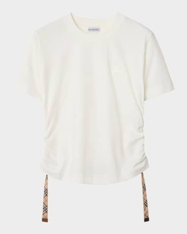 Burberry Ruched Check-Ties Short-Sleeve T-Shirt
