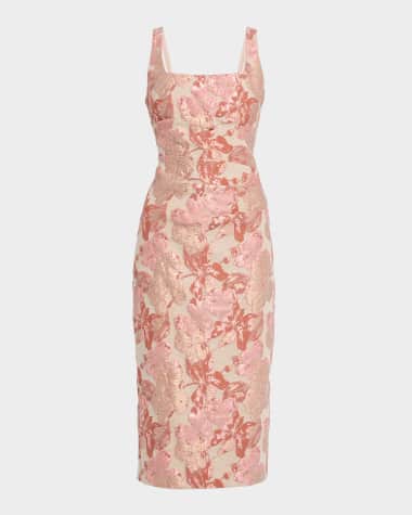 Aidan Mattox Sleeveless Floral Stretch Jacquard Midi Dress