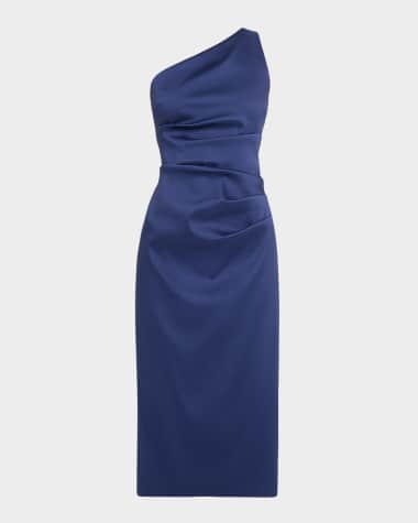 Aidan Mattox One-Shoulder Stretch Mikado Midi Dress
