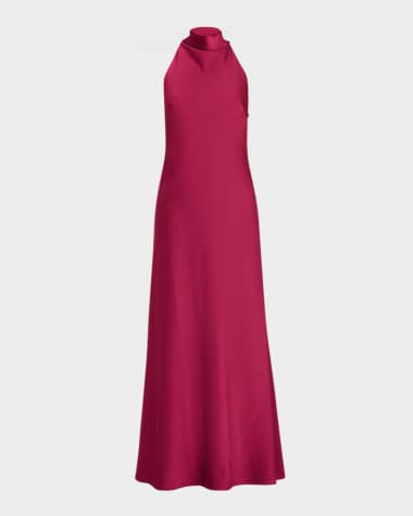 Aidan Mattox Cowl-Neck Crepe Back Satin Gown
