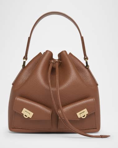 Ferragamo Harley Grainy Leather Bucket Bag