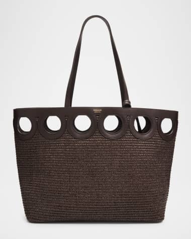 Ferragamo Gancio Cutout Raffia Tote Bag