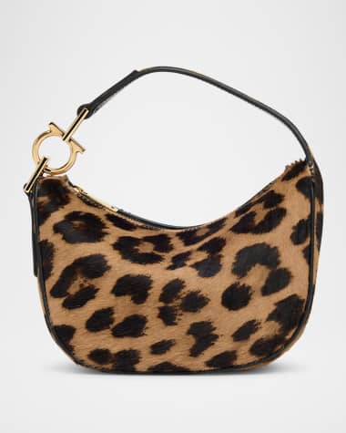 Ferragamo Smile Leopard Calf Hair Top-Handle Bag