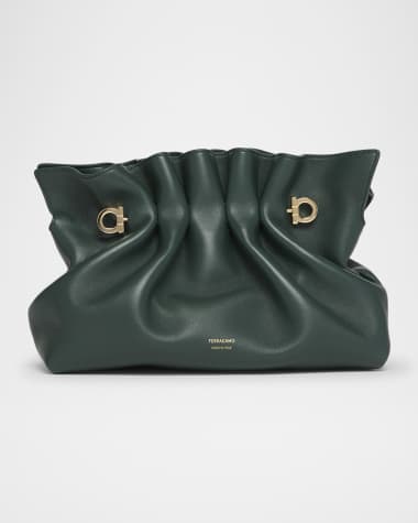Ferragamo Dumpling Ruched Leather Shoulder Bag