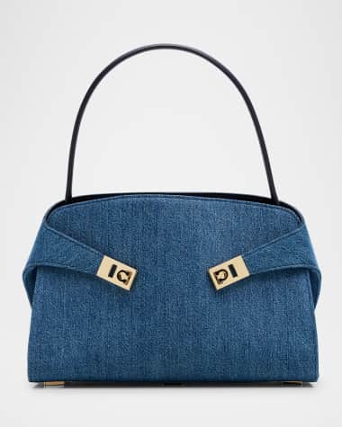 Ferragamo Hug Washed Denim Shoulder Bag