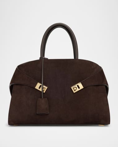 Ferragamo Hug Suede Corduroy Shoulder Bag