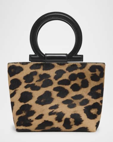 Ferragamo Gancio Leopard Calf Hair Top-Handle Bag