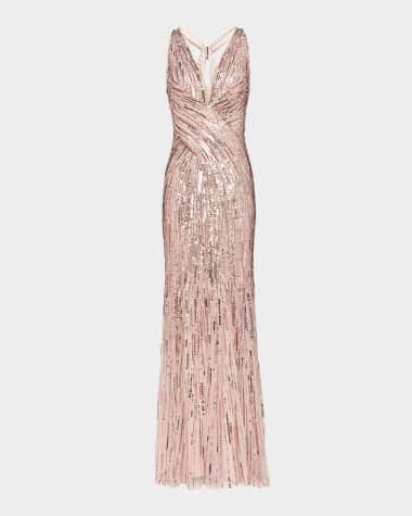 Jenny Packham Luxor Plunging Sequined Backless Gown