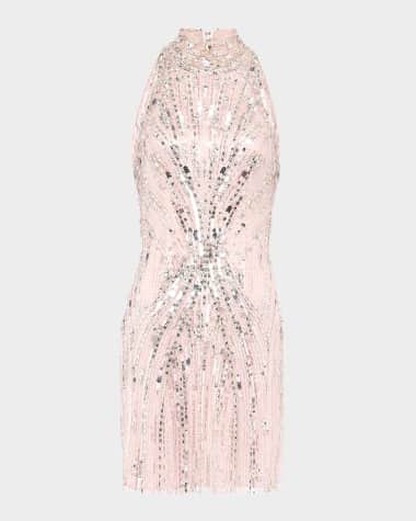 Jenny Packham Rebel Halter Crystal Sequined Mini Dress
