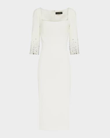 Jenny Packham Rosebud Crystal 3/4-Sleeve Sheath Dress