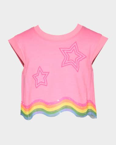 Hannah Banana Girl's Top W/ Beaded Stars & Rainbow Trim, Size 2T-10