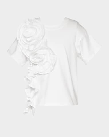 Hannah Banana Girl's Jersey T-shirt W/ 3D Floral Trim, Size 4-14