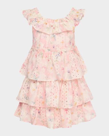 Hannah Banana Girl's Floral-Print Eyelet Lace Trim Dress, Size 2T-10