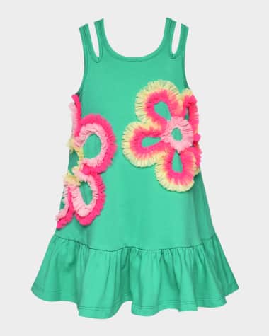Hannah Banana Girl's Jersey Tank Dress W/ Tulle Flowers, Size 2T-10