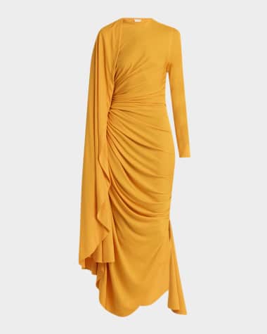 Bottega Veneta Draped Matte Viscose Jersey Cape Maxi Dress