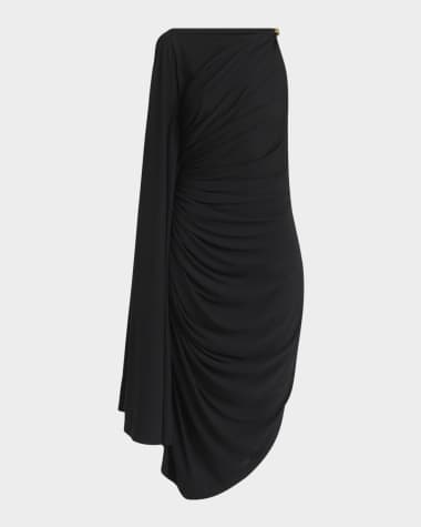 Bottega Veneta Frog Draped Matte Viscose Jersey Cape Dress
