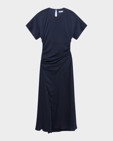 SIMKHAI Marabella Draped Short-Sleeve Midi Dress
