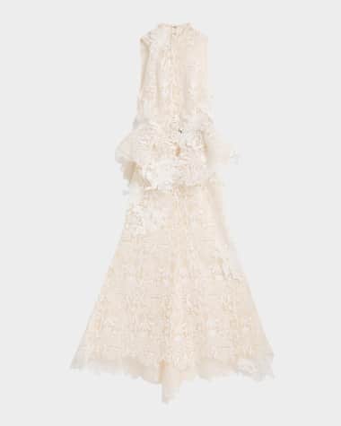 Bibhu Mohapatra Nomad High-Low Floral Lace Halter Gown