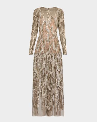 Elie Saab Embellished Sheer Tulle Long-Sleeve Gown