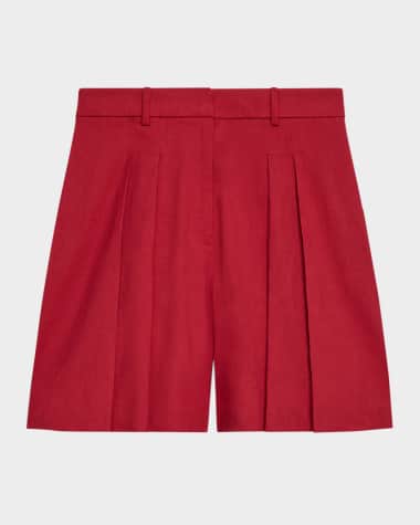 Theory Pleated Crunch Linen Shorts
