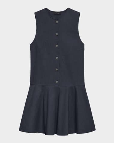 Theory Drop-Waist Crunch Linen Mini Dress