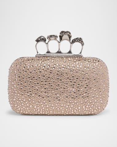 McQueen Skull Four Ring Embellished Leather Clutch Bag