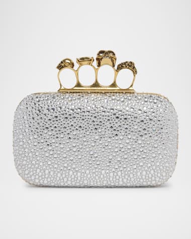 McQueen Skull Four Ring Embellished Leather Clutch Bag