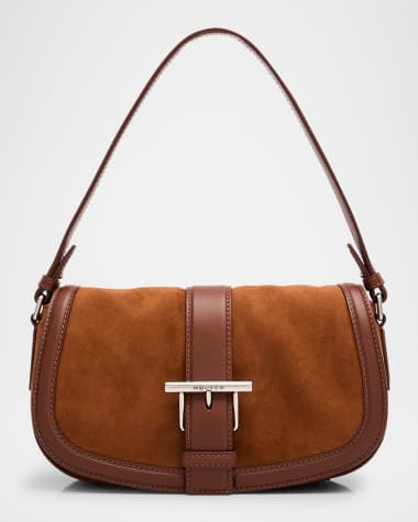McQueen T-Bar Saddle Suede & Leather Crossbody Bag