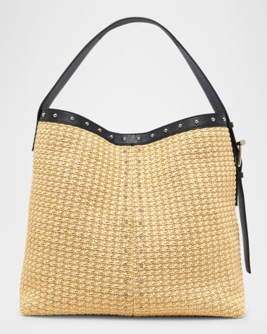 McQueen Sling Studded Raffia Shoulder Bag