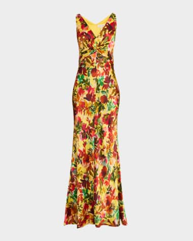 Saloni Wilhelmina Sleeveless Floral Silk Gown