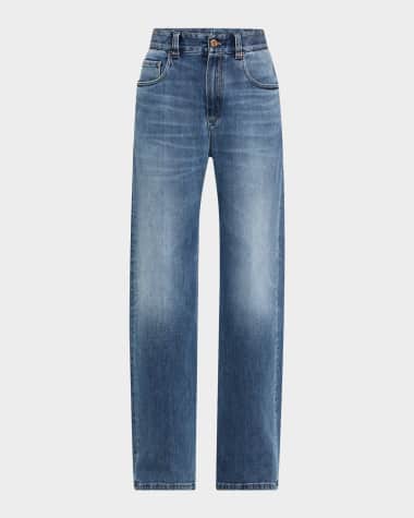 Brunello Cucinelli Soft Denim Loose Stove Pipe Jeans