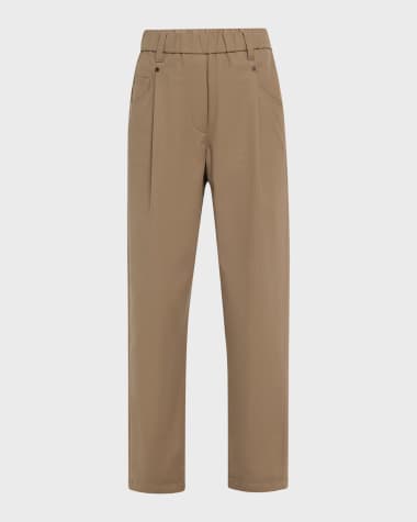 Brunello Cucinelli Cotton Twill Straight-Leg Ankle Pull-On Pants
