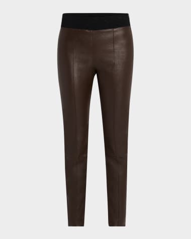Brunello Cucinelli Leather Stretch Front Seam Leggings