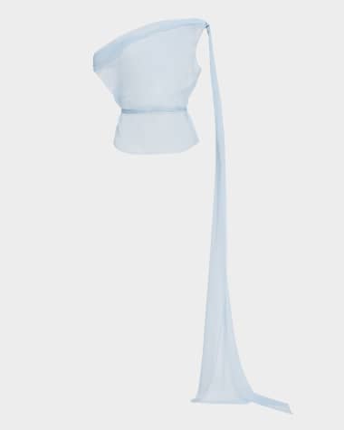 LaQuan Smith Off-The-Shoulder Drape Silk Chiffon Top