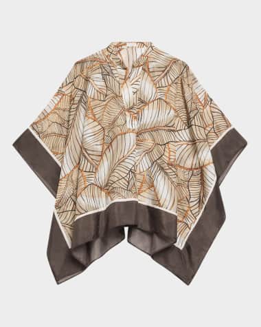 Brunello Cucinelli Papyrus Print Ponge Silk Poncho