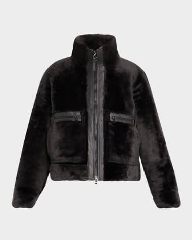 Brunello Cucinelli Shearling Velour Leather Zip Pocket Jacket