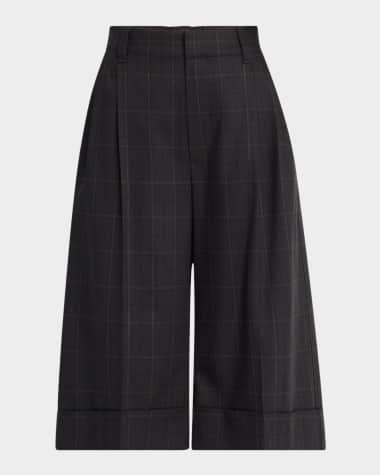 Brunello Cucinelli Windowpane Bermuda Pleated Wool Shorts