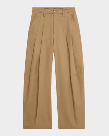 Brunello Cucinelli Barrel Pleated Cotton Twill Pants