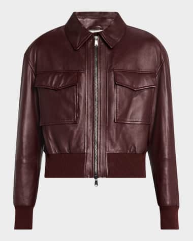 Brunello Cucinelli Monili-Neck Smooth Glove Leather Bomber Jacket